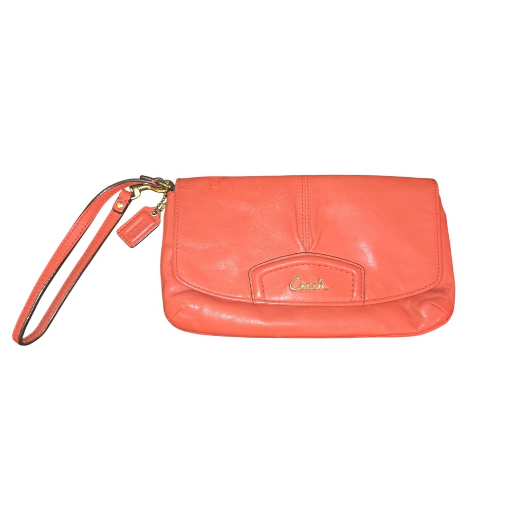 Coach Wristlet Wallet Womens Coral Convertible Leather Fold Over Flap Closed
